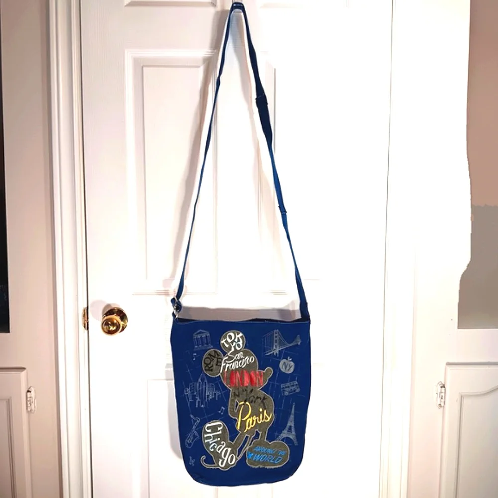 Mickey Mouse Disney Blue Crossbody Canvas Travel Bag - Picture 2 of 14